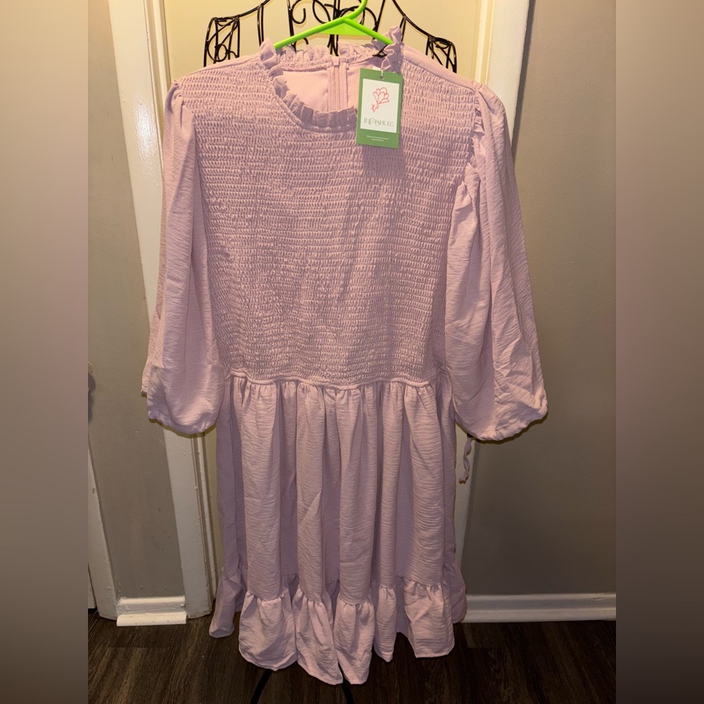 Infashule Puff Sleeve Tiered Ruffle Flare A Line Swing Mini Dress..xl(NWT)pink